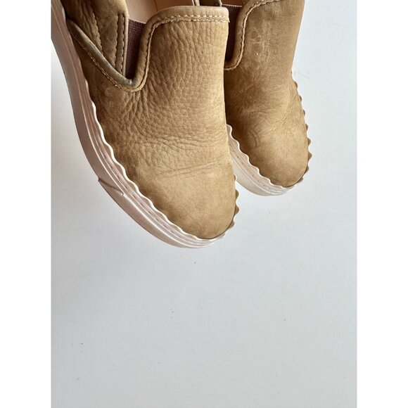 CHLOE Lauren Olive Green Nubuck Leather Scalloped Slip On Sneakers, Size 35 - Picture 6 of 16